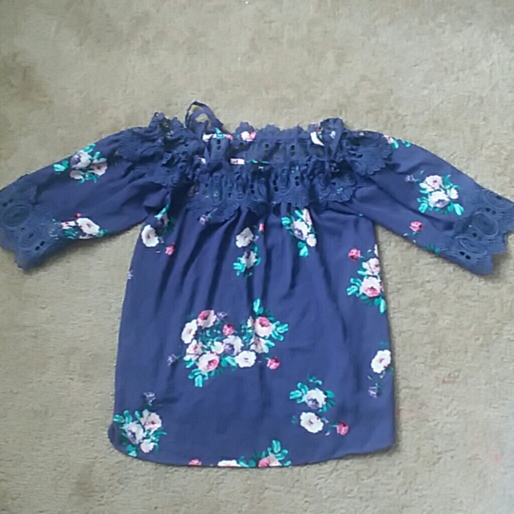Beautiful off shoulder navy blue floral blouse